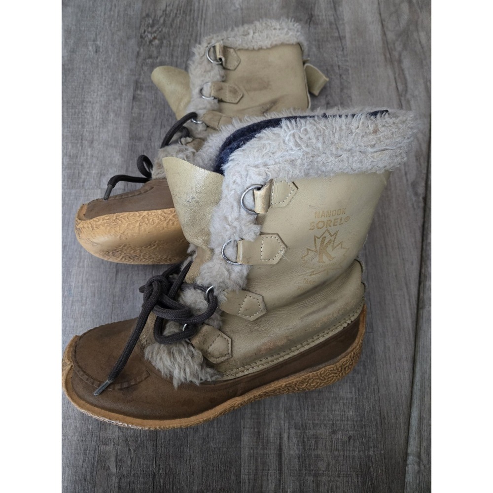 Vintage Sorel Nanook Insulated Lace Up Wool Lined Tan Boots‎ Women's US 9 Fit 8